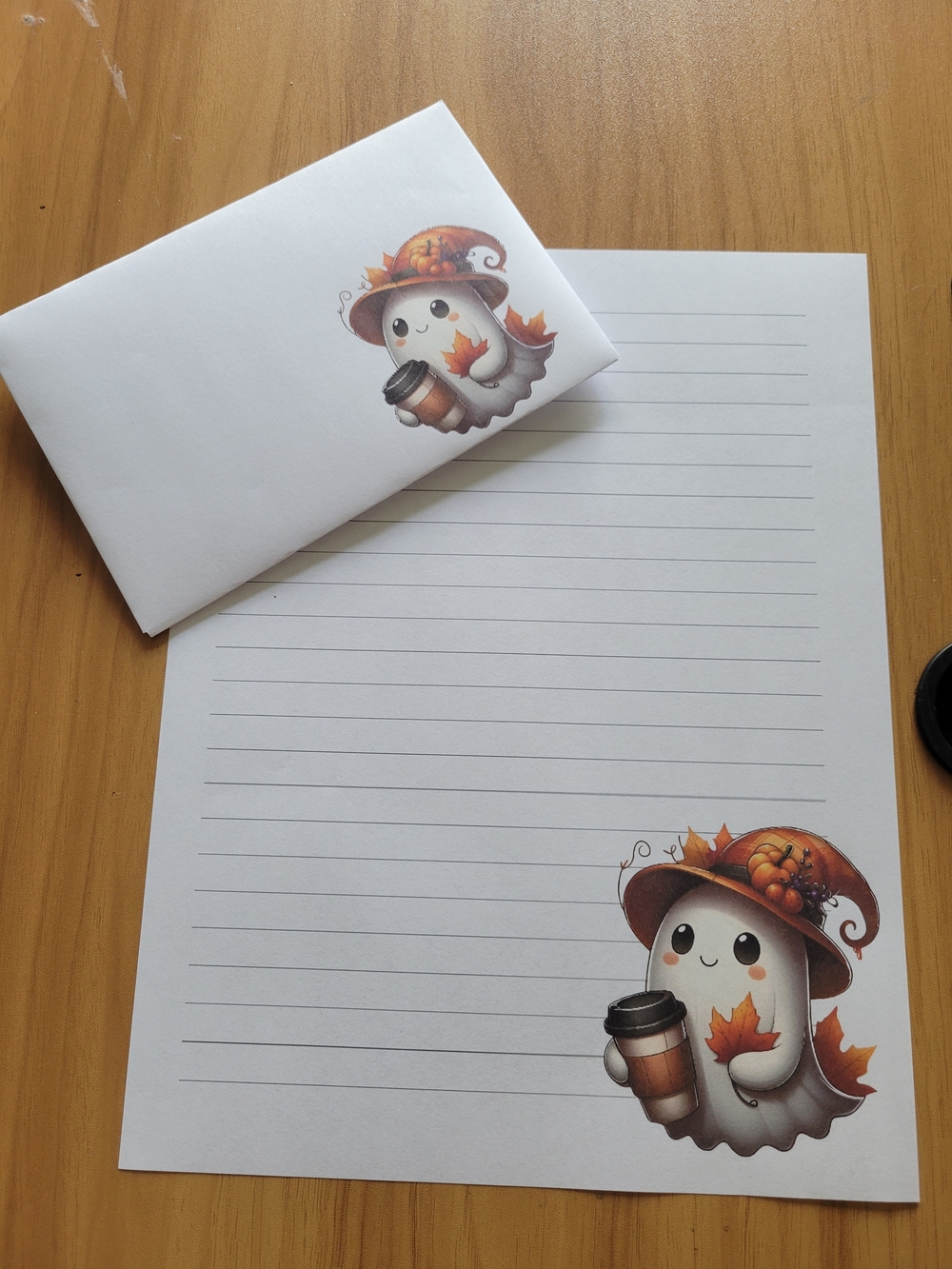 🧋NEW🧋 24pc Autumn Ghost Stationery Set – Cute Fall Lined Paper & Envelopes
